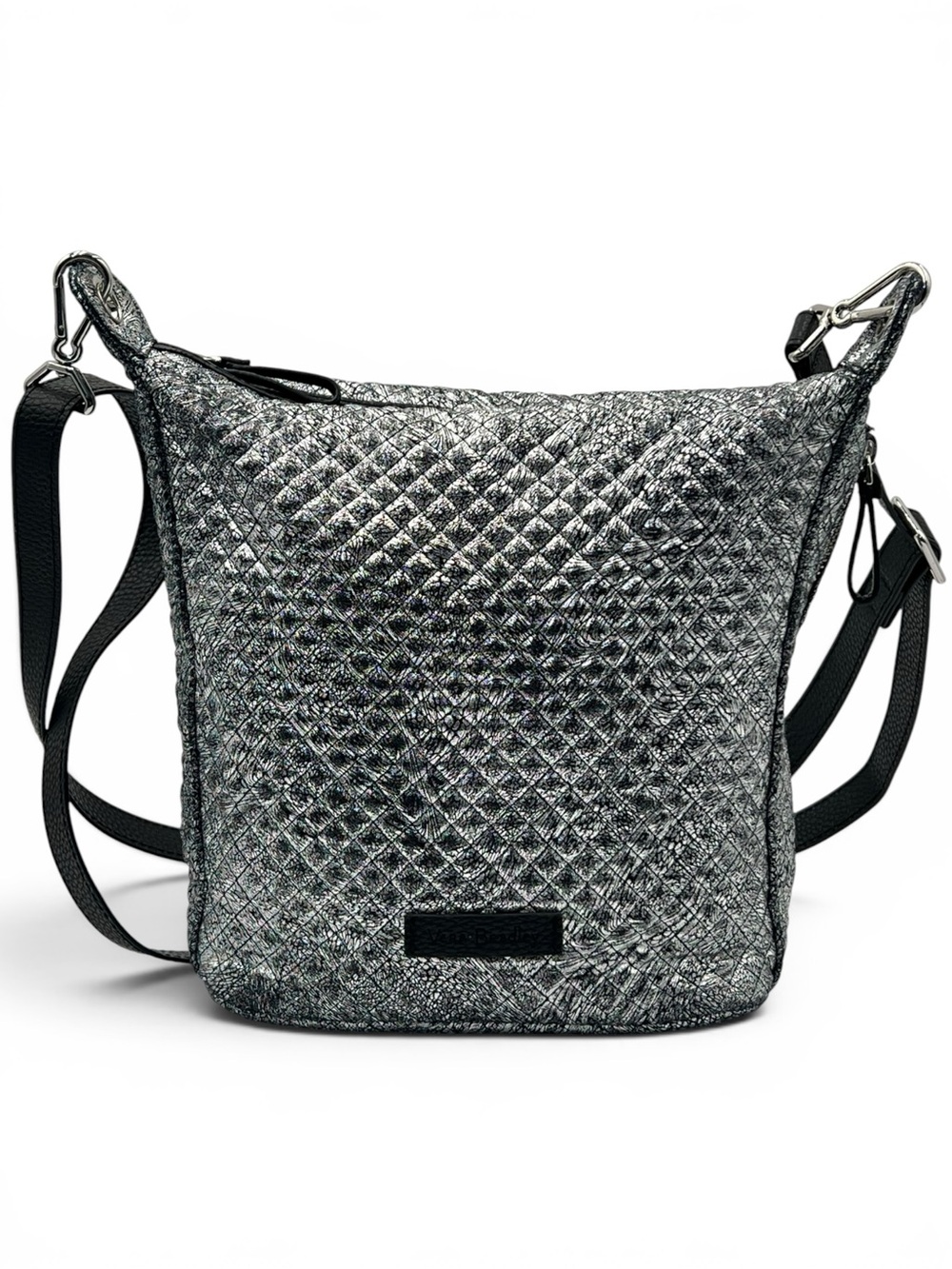 Vera BradleyCarson Silver Black Metallic Quilted Crossbody Hobo Bucket Bag Purse - Picture 3 of 10